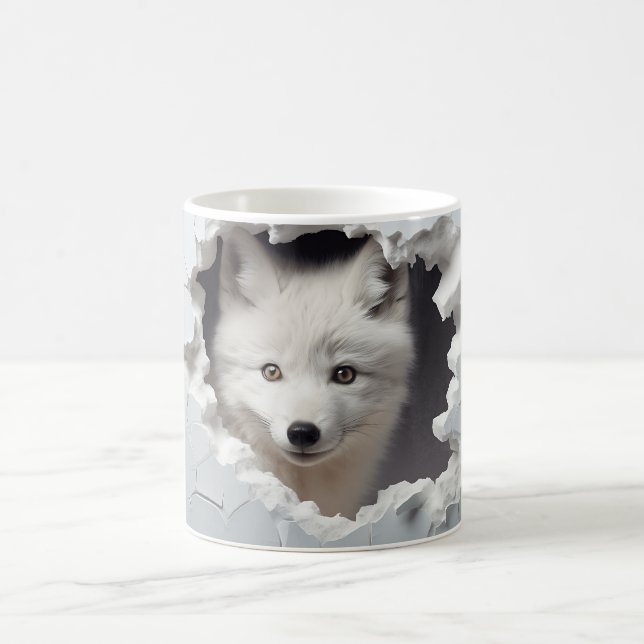 3D Peering Arctic Fox, Winter Fox Lovers Coffee Mug (Center)