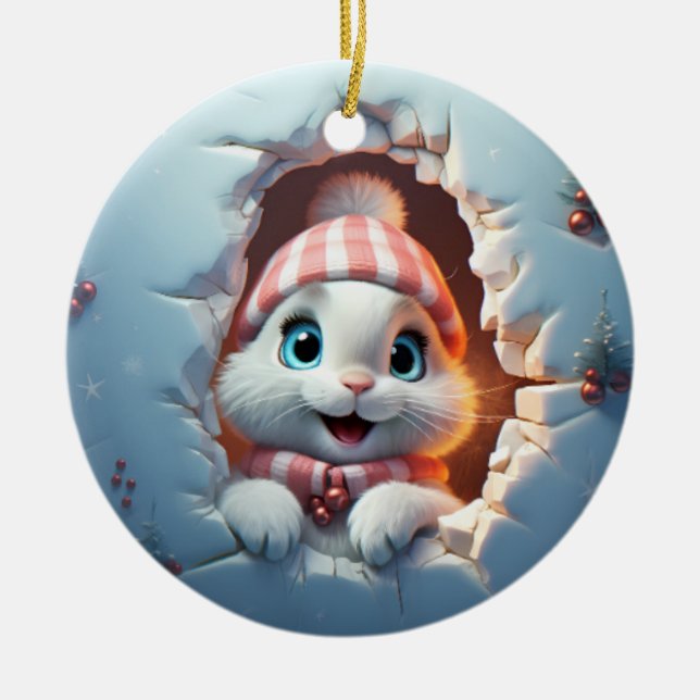 3D Personalized Christmas Bunny Ceramic Tree Decoration (Front)