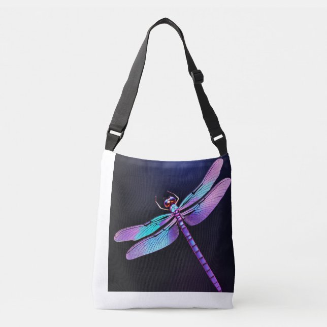 3D Photorealistic Iridescent Violet Dragonfly Logo Crossbody Bag (Front)