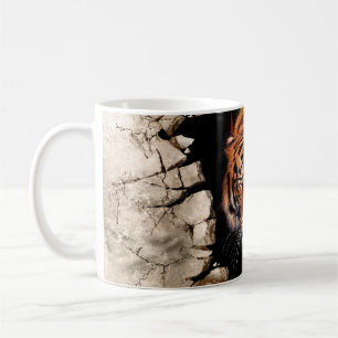 3d picture tiger emerges from the destroyed wallti coffee mug