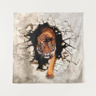 3d picture tiger emerges from the destroyed wallti tapestry