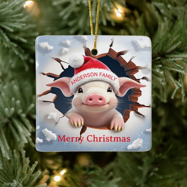 3D Piglet Christmas Ceramic Ornament (Tree)