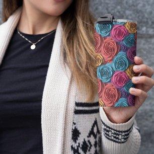 3D Pink and Blue Floral Thermal Tumbler