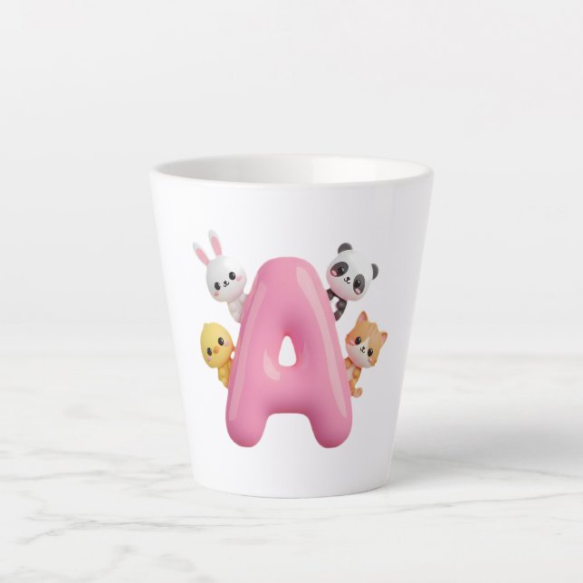 3D Pink Balloon Letter A Ceramic Latte Mug (Front)