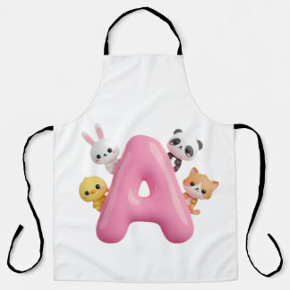 3D Pink Balloon Letter A Forest Animals Apron