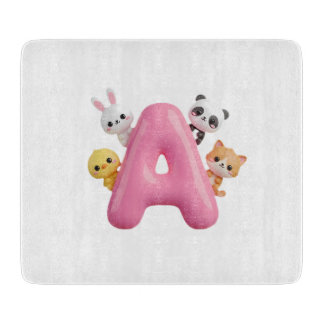 3D Pink Balloon Letter A Glass Cutting Board