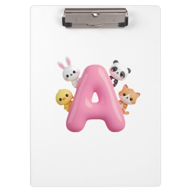 3D Pink Balloon Letter A Kids Clipboard (Front)