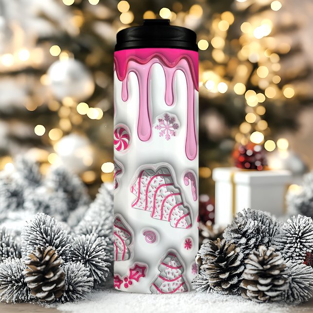 3D Pink Christmas Tree Cakes Thermal Tumbler (Creator Uploaded)