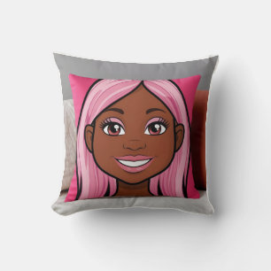 3D Pink Hair Girl Pillow Smile