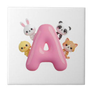 3D Pink Letter A Nursery Ceramic Tile