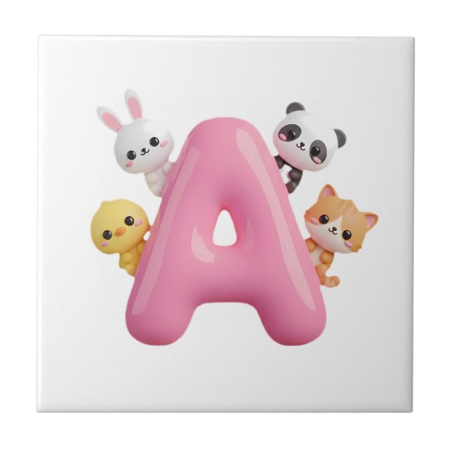 3D Pink Letter A Nursery Ceramic Tile (Front)