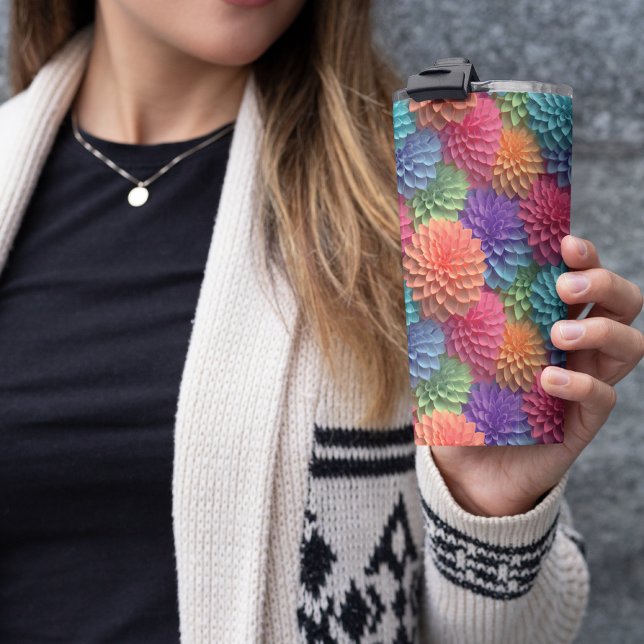 3D Pink Pastel Floral Thermal Tumbler (COLORFUL ROSES FLORAL TUMBLER)