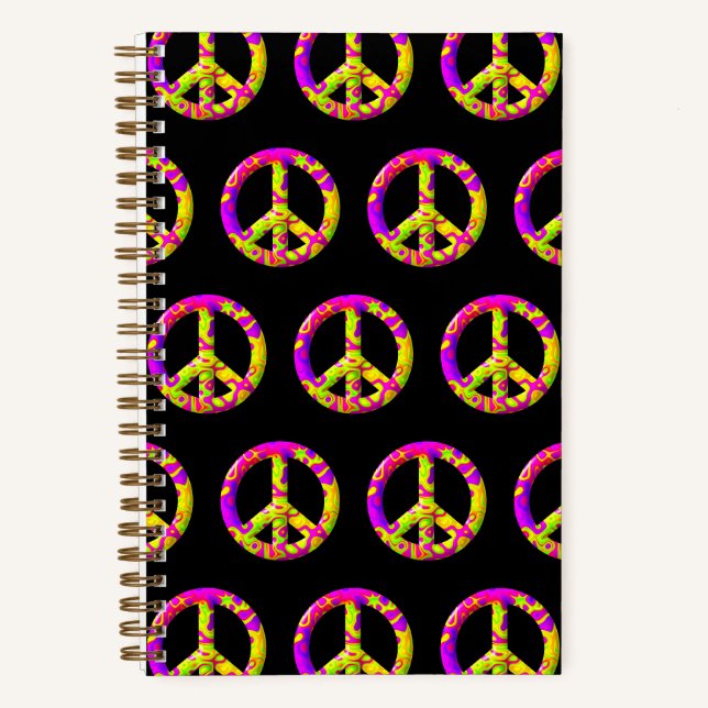 3D pink yellow psychedelic Peace Symbol Notebook (Front)