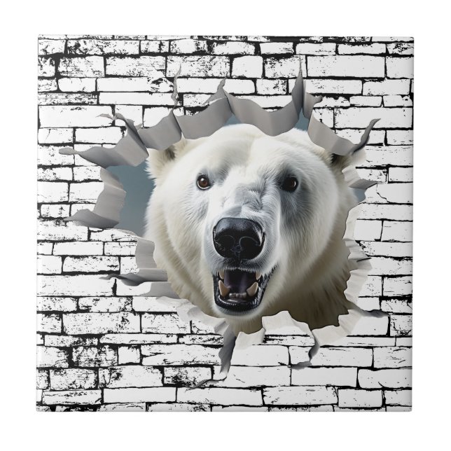 3D Polar Bear Wall Break Art – Realistic Safari Tile (Front)