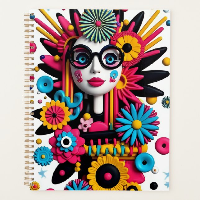 3D Pop Art Portrait – Colourful Abstract Woman wit Planner (Front)