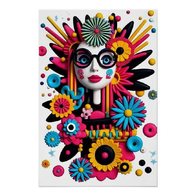 3D Pop Art Portrait – Colourful Abstract Woman wit Poster (Front)