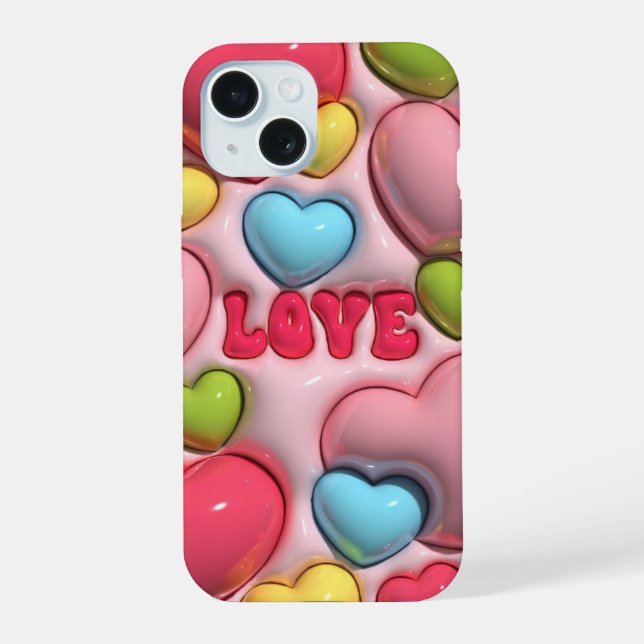 3D Puffy Pink Love Heart Phone Case (Back)