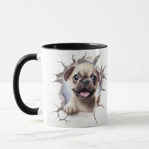 3D Pug Breaking Through Brick Wall Mug