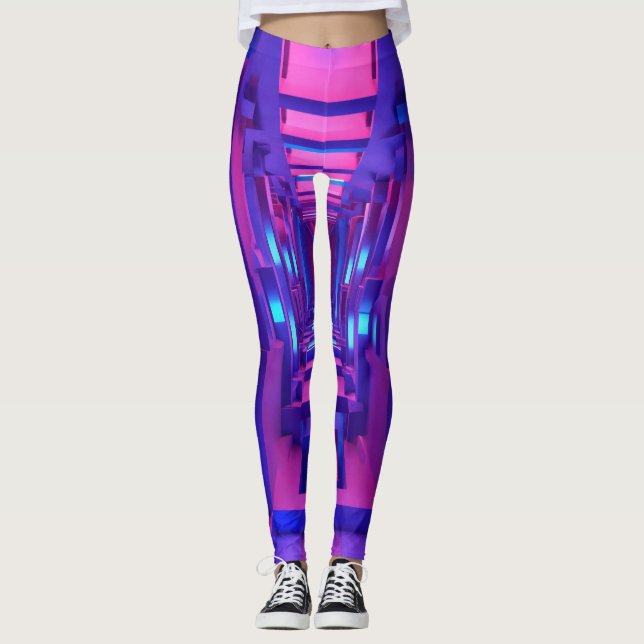 "3D Purple & Blue Geo Leggings: Futuristic Design" Leggings (Front)