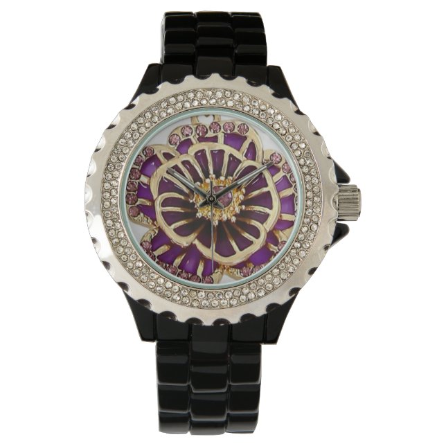 3D Purple Floral Rhinestone Timeless Elegance  Watch (Front)