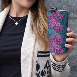 3D Purple Floral Thermal Tumbler