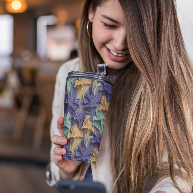 3D PURPLE FLORAL  THERMAL TUMBLER (colorful 3D Iris Tumbler)