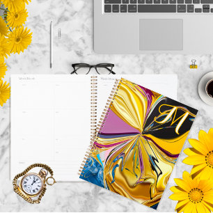 3D Purple Gold Flower Monogram Liquified Abstract Planner
