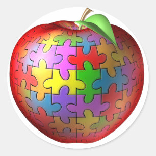3D Puzzle Apple Classic Round Sticker