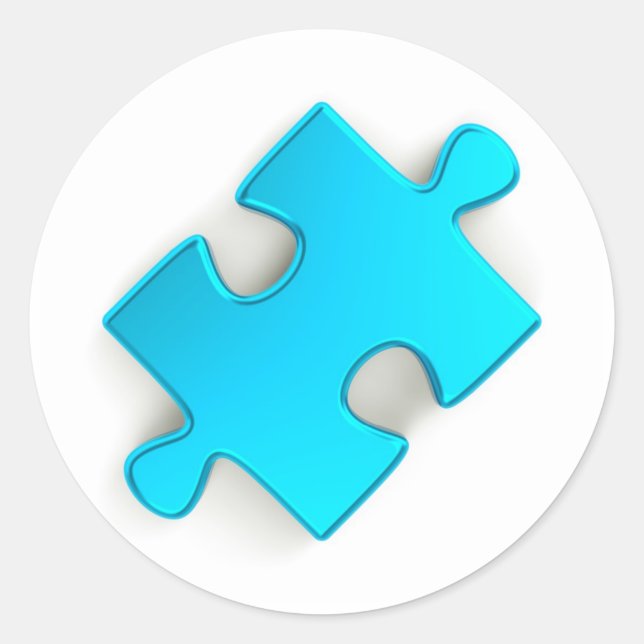 3D Puzzle Piece (Metallic Blue) Classic Round Sticker (Front)