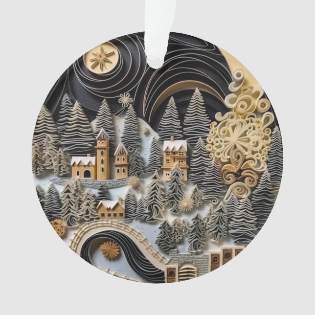 3d Quilling Effect Christmas Village Ornament (Front)