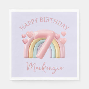 3D Rainbow 7th Birthday Girl on Purple Napkin
