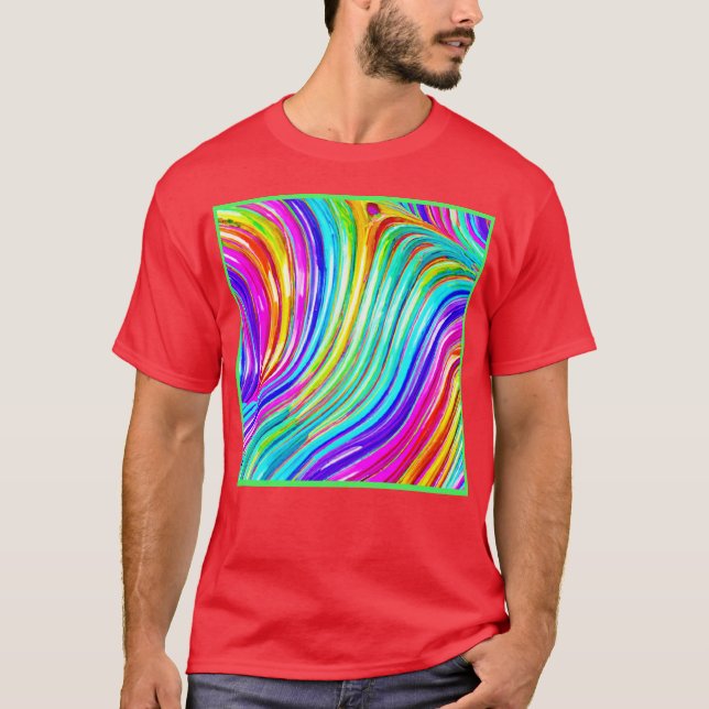 3D Rainbow-hued Abstraction Pattern T-Shirt (Front)