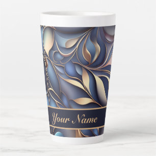 3D Ranken Muster blau goldfarben Latte Mug