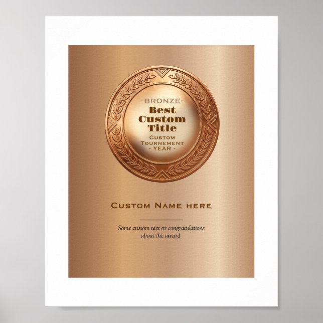 3D Realistic Bronze Medal Custom Editable Award Poster (Front)