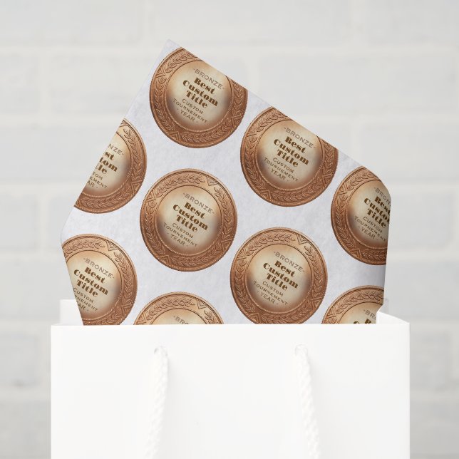3D Realistic Bronze Medal Custom Editable Award Tissue Paper (Gift Bag)