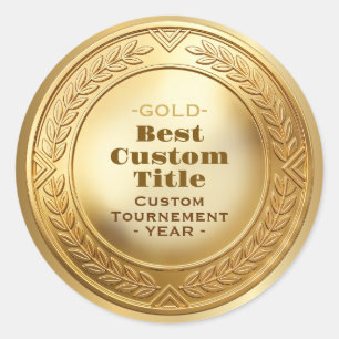 3D Realistic Gold Medal Custom Editable Award Classic Round Sticker