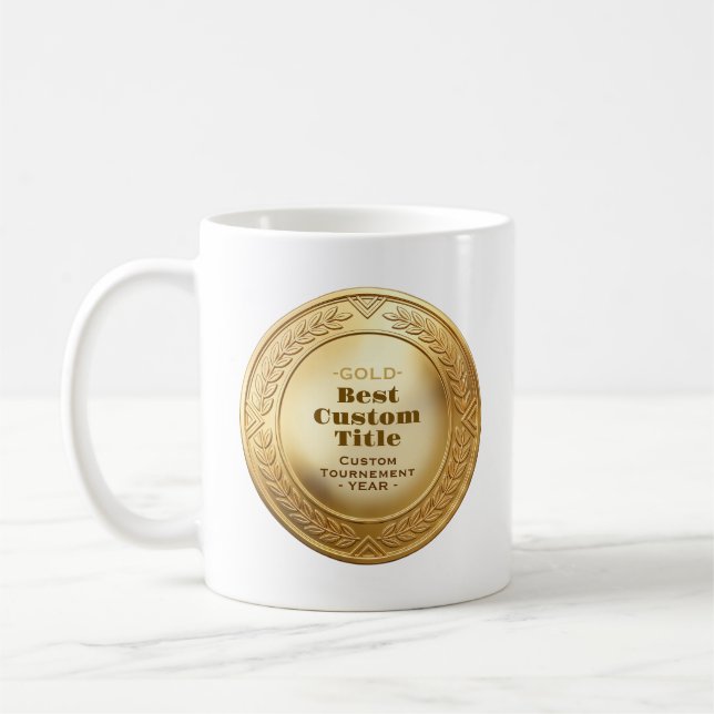 3D Realistic Gold Medal Custom Editable Award Coffee Mug (Left)