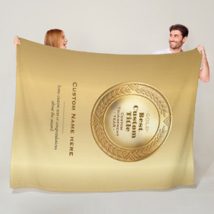 3D Realistic Gold Medal Custom Editable Award Fleece Blanket