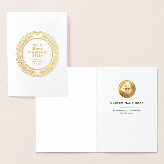 3D Realistic Gold Medal Custom Editable Award Foil Card (Display)