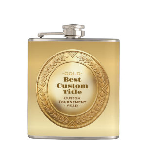 3D Realistic Gold Medal Custom Editable Award Hip Flask