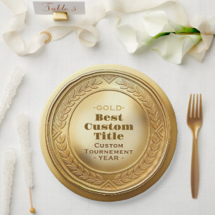 3D Realistic Gold Medal Custom Editable Award Paper Plate