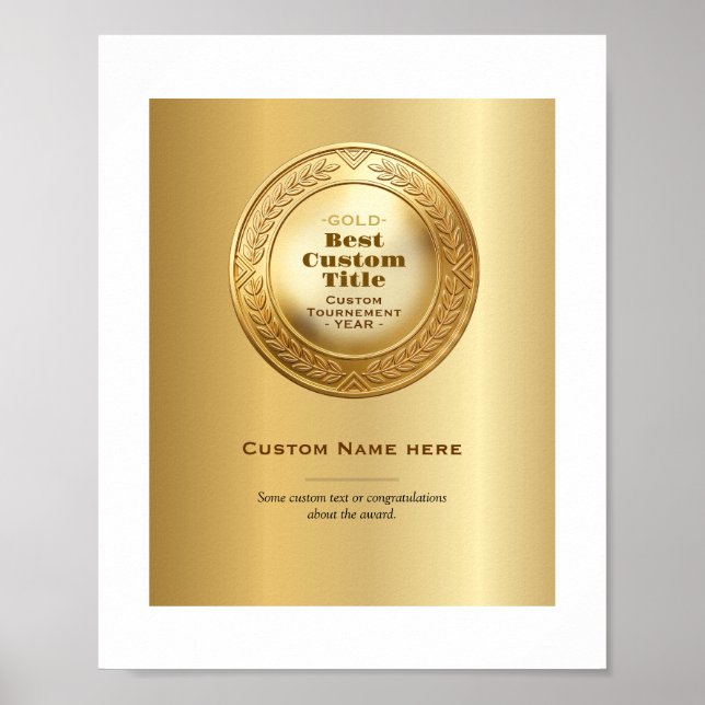 3D Realistic Gold Medal Custom Editable Award Poster (Front)