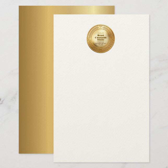 3D Realistic Gold Medal Custom Editable Award Stationery (Front/Back)