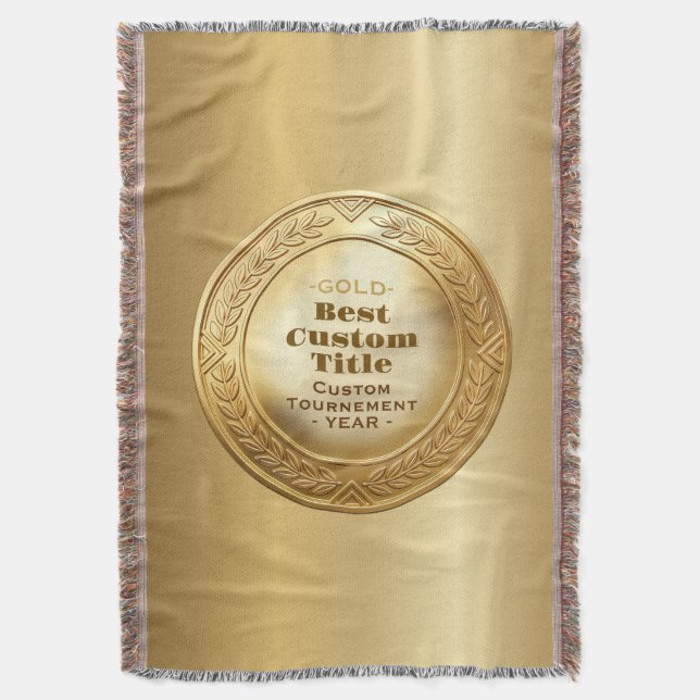 3D Realistic Gold Medal Custom Editable Award Throw Blanket (Front Vertical)