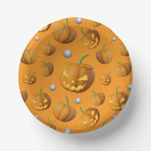 3D Realistic Jack O'Lantern & Pumpkin Pattern Paper Plate