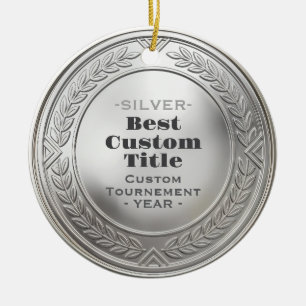3D Realistic Silver Medal Custom Editable Award Ceramic Tree Decoration