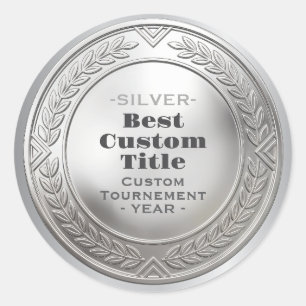 3D Realistic Silver Medal Custom Editable Award Classic Round Sticker