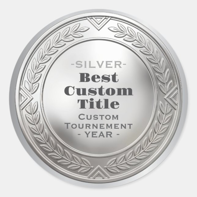 3D Realistic Silver Medal Custom Editable Award Classic Round Sticker (Front)