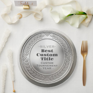 3D Realistic Silver Medal Custom Editable Award Paper Plate