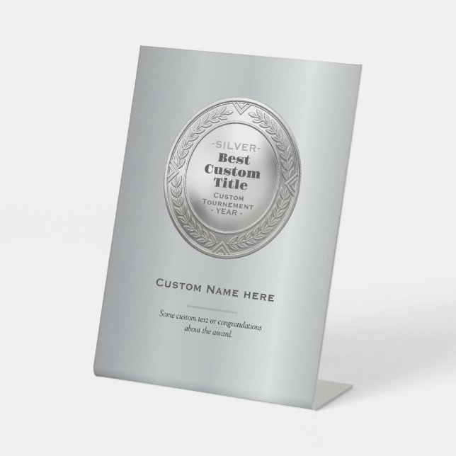 3D Realistic Silver Medal Custom Editable Award Pedestal Sign (Front)